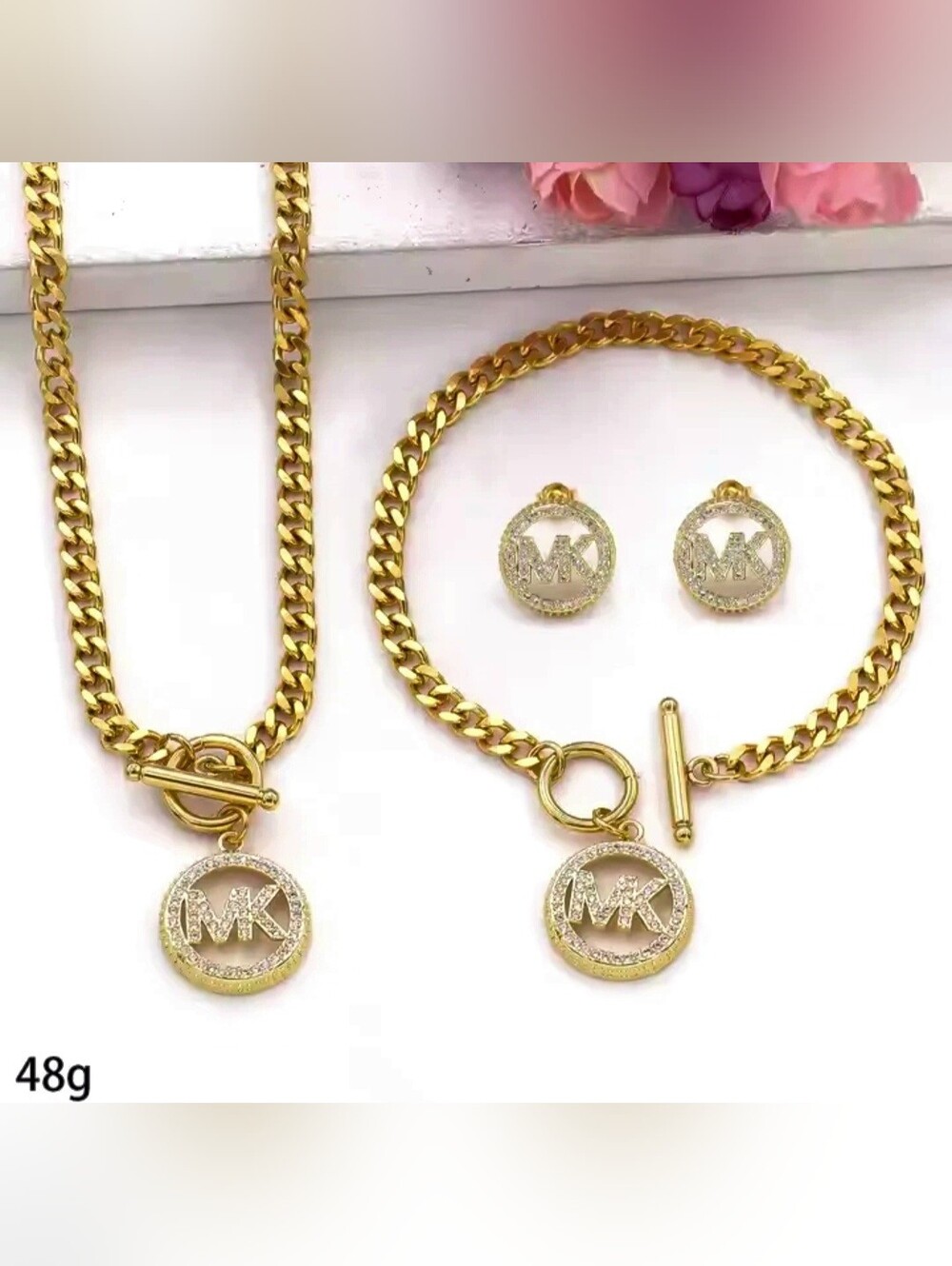 Designer Inspired Monogram Jewelry Set 3 Piece Stainless Steel Jewerly. 2 Tones.